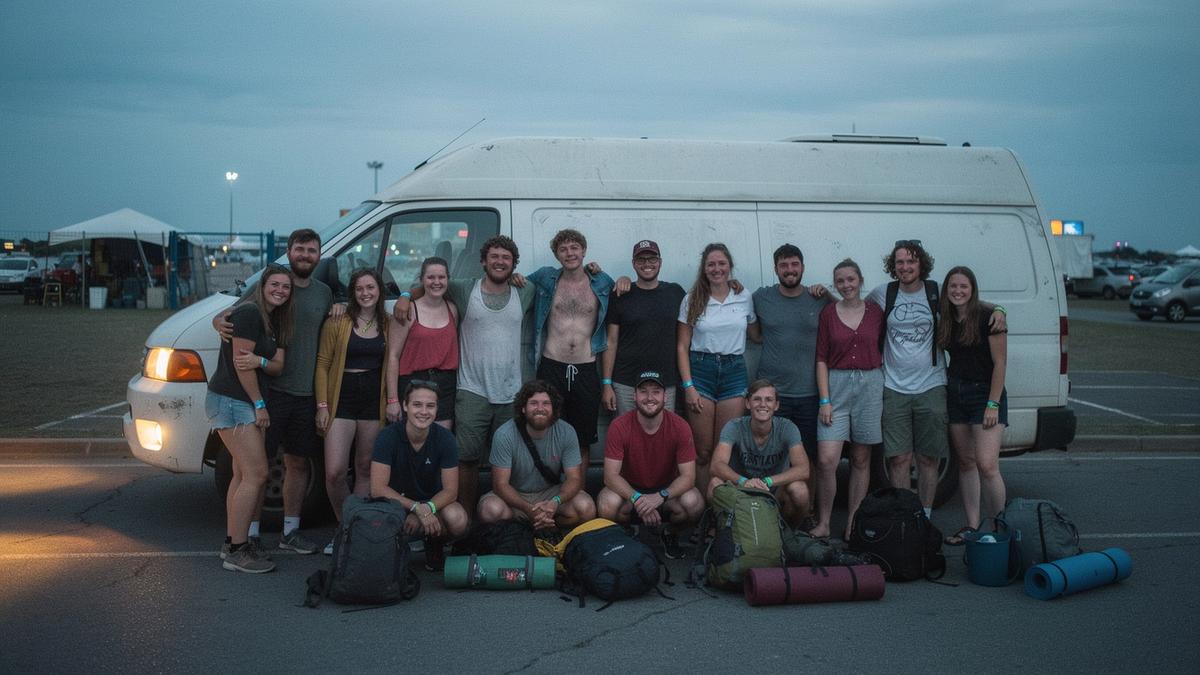 Group of 24 KORAL travellers lined up beside the trip van on the Krakow departure